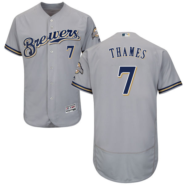 Brewers #7 Eric Thames Grey Flexbase Authentic Collection Stitched MLB Jersey